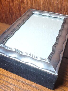 Japan 1980s Sankyo Photo Frame Lid Musical Jewelry Box Black Velvet Interior
